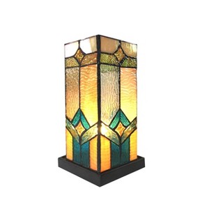 Chloe Lighting Gregory Tiffany-glass Accent Pedestal 1 Light Mission Table Lamp 11" Tall - 1 of 3