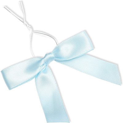 Bright Creations 100 Pack Sky Blue Satin Bow Twist Ties for Gift Bags Decoration (3 Inches)