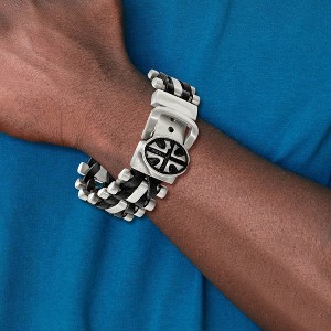 Chisel Stainless Steel Antiqued and Brushed Cross Buckle with Black Leather Adjustable Bracelet - 1 of 2