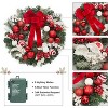 24 In Christmas Wreath With Lights for Front Door, Pre-Lit Christmas Wreath, Lighted Xmas Door Wreath with Ball Ornaments for Christmas, Red White - 4 of 4