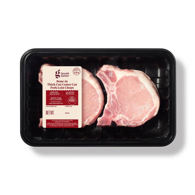 Bone-in Thick Cut Center Cut Pork Chops - 0.90-3.00 lbs - price per lb - Good &#38; Gather&#8482;, 1 of 5