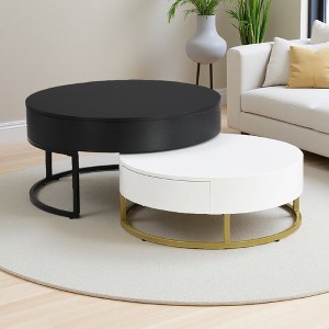 31.5" Round Lift-Top Nesting Coffee Tables with Drawers - 1 of 4