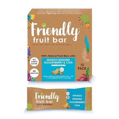 Fruit Bar Snack – Banana, Mango, Goldenberry & Chia – 12-Pack, 1.05 oz – Plant-Based, Vegan, Non-GMO, No Sugar Added, Kosher, Gluten-Free