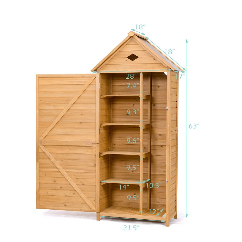 Costway Outdoor Storage Shed Lockable Wooden Garden Tool Storage Cabinet W/ Shelves, 2 of 11