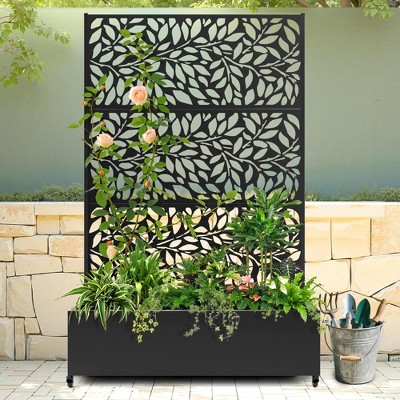 TUYOHW Metal Planter Box with Trellis, Metal Raised Garden Bed with Trellis, Garden Box for Climbing Plants, Flower