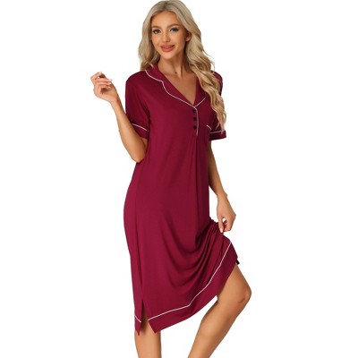 cheibear Women's Summer Collared Button Up Short Sleeves Casual Lounge Nightgowns