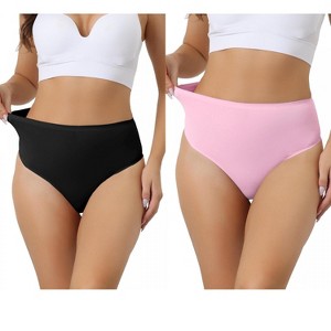 Allegra K Women's High Waist Tummy Control Stretch T-back Breathable Comfortable Thongs 2 Packs - 1 of 4