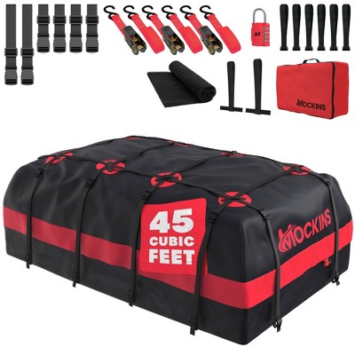 Mockins 45 Cu Ft. Black Waterproof Rooftop Cargo Bag (75"x48"x22") with PVC Mat, Straps, Hooks & More