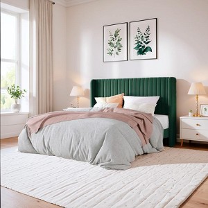 Allewie Bed Platform Frame/Velvet Upholstered Bed Frame with Vertical Channel Tufted Headboard/Strong Wooden Slats/Box Spring Optional - 1 of 4