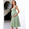 Womens Maternity Dress Summer Sleeveless Smocked Square Neck Ruffle Casual Boho Midi Dress Baby Shower Photoshoot - 3 of 4