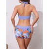 Elerevyo Women's Leaf Print Color Block Bikini Sets, Halter Top Boyshorts Bottom Swimwear Bathing Suits 1 Set - 3 of 4