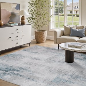 MontVoo Soft Abstract Washable Area Rug Gray Teal - 1 of 4