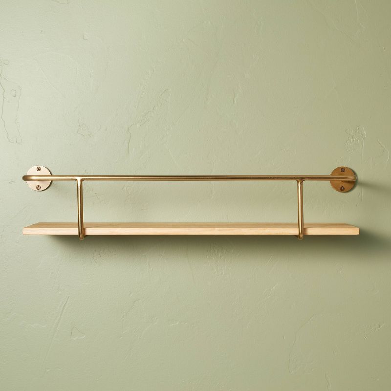 Wood &#38; Brass Decorative Rail Wall Shelf - Hearth &#38; Hand&#8482; with Magnolia, 1 of 5