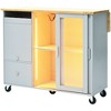 PAGED Dining Room Cabinet with Drop Leaf, LED Light Kitchen Cart on Wheels with 2 Fluted Glass Doors and 1 Flip Cabinet Door - 2 of 4
