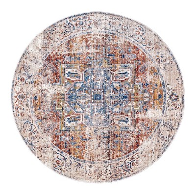 Ivory Round Medallion Synthetic Area Rug with Fringe