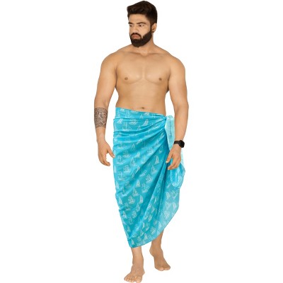 LA LEELA Men's Cover Up Casual Vacation Beach Holidays Summer Long Swim Trunk Swimwear for Men Beachwear Pareo One Size Blue Boat