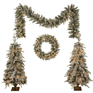 Gulches Pre-lit 4-Piece Artificial Xmas Set:Tree,Garland,Wreath,2 Trees(Green) - 1 of 4