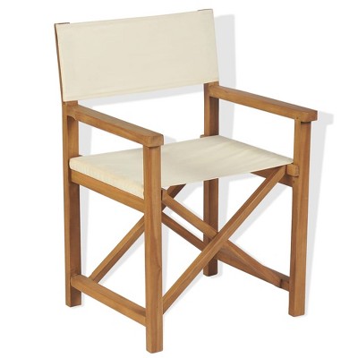 Teak Wood Folding Director's Chair with Cream Canvas