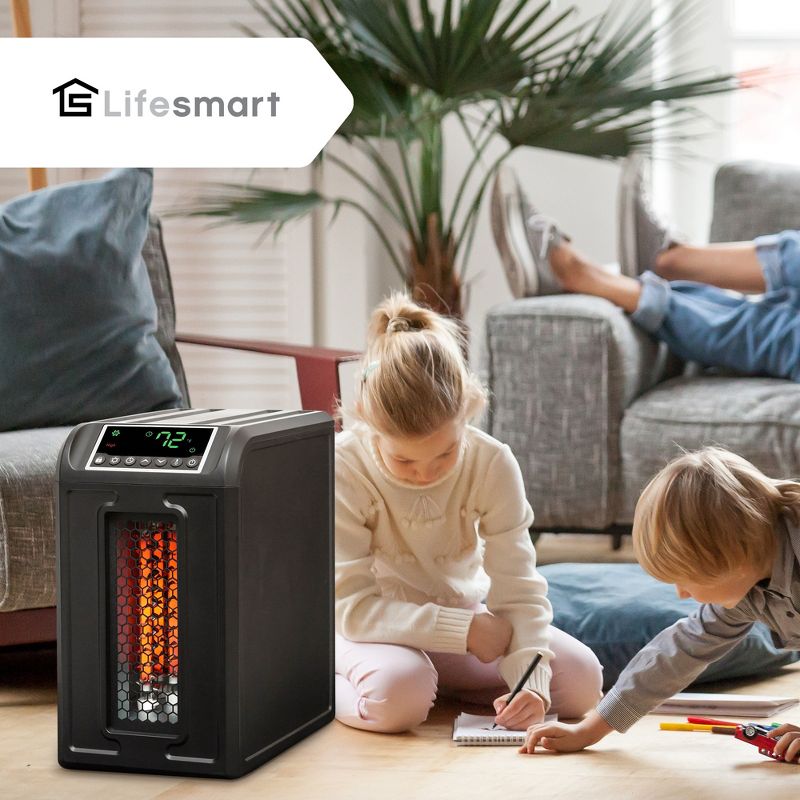 Lifesmart 3 Element 1500W Portable Electric Infrared Quartz Indoor Medium Room Space Heater with Remote Control for a Warm Comfortable Room, Black, 6 of 8