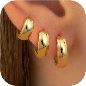 3Pairs 925 Sterling Silver, 14K Gold Plated Small Huggie Hoop Earrings Sets for Multiple Piercing CZ Cartilage Earrings Stacks - 1 of 4