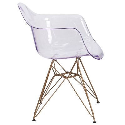 Clear Polycarbonate Side Chair with Gold Metal Base