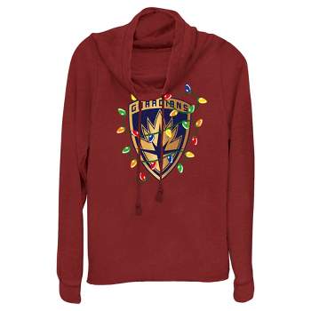 Juniors Womens Guardians of the Galaxy Holiday Special Christmas Lights Badge Cowl Neck Sweatshirt