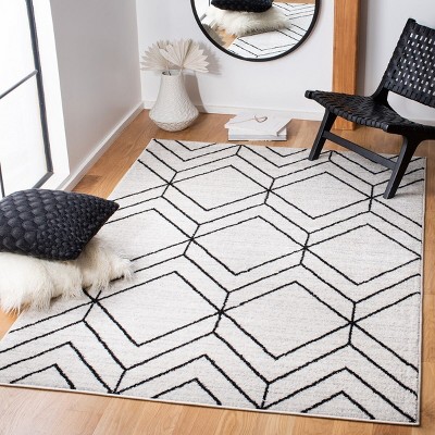 Ivory & Black Geometric Hand-Knotted Synthetic Area Rug, 5'1" x 7'6"