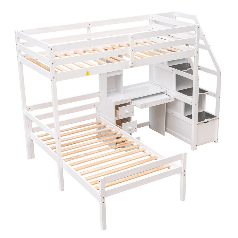Twin Size Loft Bed with Separate Bed, Staircase for Storage, Desk, Shelves and Drawers - ModernLuxe, 5 of 12