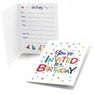 Big Dot of Happiness Cheerful Happy Birthday - Fill In Colorful Birthday Party Invitations (8 count) - 1 of 4