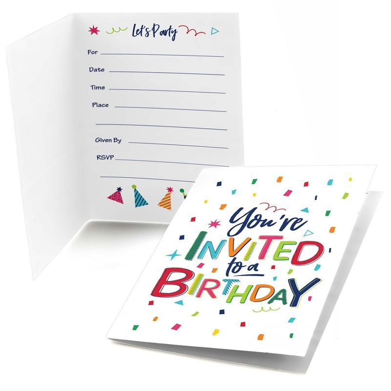 Big Dot of Happiness Cheerful Happy Birthday - Fill In Colorful Birthday Party Invitations (8 count), 1 of 7