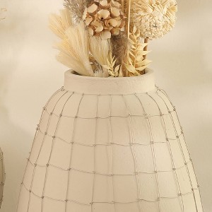 TopComfy Decorative Object Handmade Terracotta Vase with Wireframe Design for Modern Home Decor, Beige, 11.5"*11.5"*15" - 1 of 4