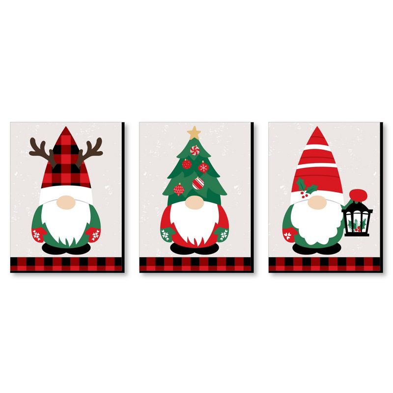 Big Dot of Happiness Red and Green Holiday Gnomes - Christmas Wall Art Room Decor - 7.5 x 10 inches - Set of 3 Prints, 1 of 8