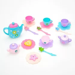 PowerTRC Deluxe Pink Tea Set for Kids with Tea Pots Cups 18 pcs Dishes and Kitchen Utensils 