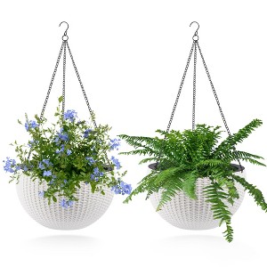 Gulches 45 Qt White Polypropylene Hanging Planter with Self Watering Water Level Indicator Indoor Outdoor (13x13x8 in) 2-Pack - 1 of 4
