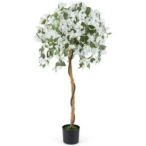 Resenkos 4.5-Foot Artificial Azalea Tree, Features Realistic White Blooms in Cement Pot, White - 1 of 4