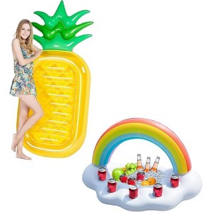 Jasonwell Giant 76" Pineapple Pool Float & Inflatable Rainbow Cloud Drink Holder - Pool Party Raft & Beverage Serving Bar for Summer Fun - 1 of 4