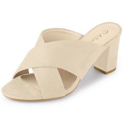 Allegra K Women's Opened Toe Crisscross Strap Block Heel Slide Sandals