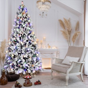 CIPACHO 8ft Flocked Artificial Christmas Tree - 1793 PE/PVC Mixed Tips, 470 Warm White Lights & Hinged Foldable Base - 1 of 4