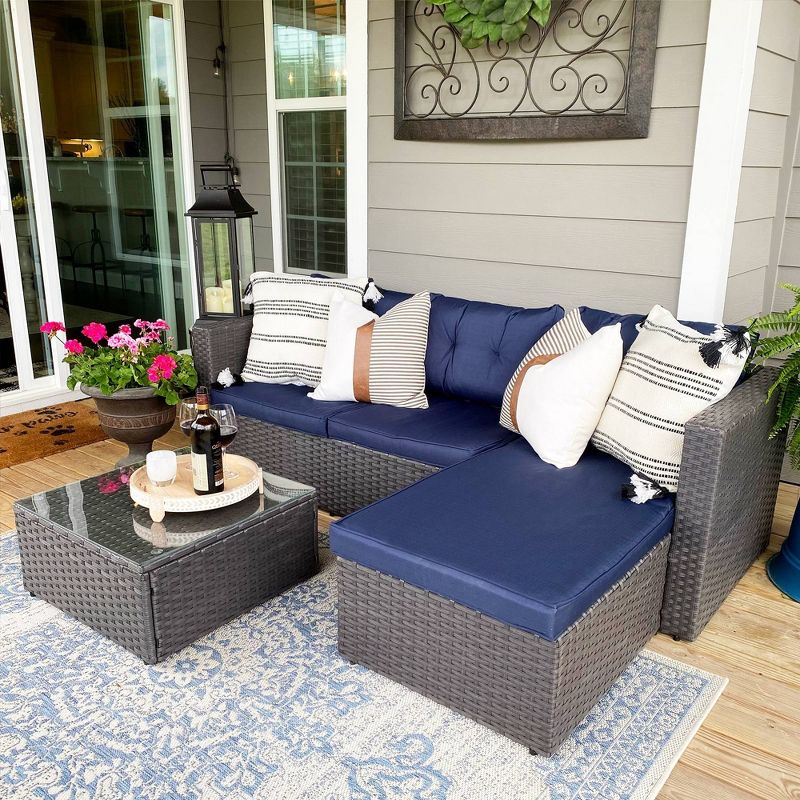 3pc Steel & Wicker Outdoor Conversation Set with Square Coffee Table & Cushions - Captiva Designs
, 2 of 11