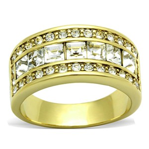 Slickblue Women's Fashion Ring, IP Gold Stainless Steel, 3mm Clear Crystal Center, Pave Accent, Size 5-10 - 1 of 4