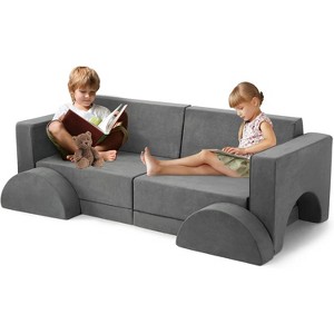Acekool Kids Modular Sofa, 8-Piece Play Couch Set, Convertible Foam Sofa for Bedroom & Playroom, Washable, Gray - 1 of 4
