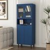 Tempered Glass Door Tall Storage Bookcase with adjustable board, 4 doors MDF painting finished cabinet, Navy Blue, Living room Bedroom storage - 2 of 4