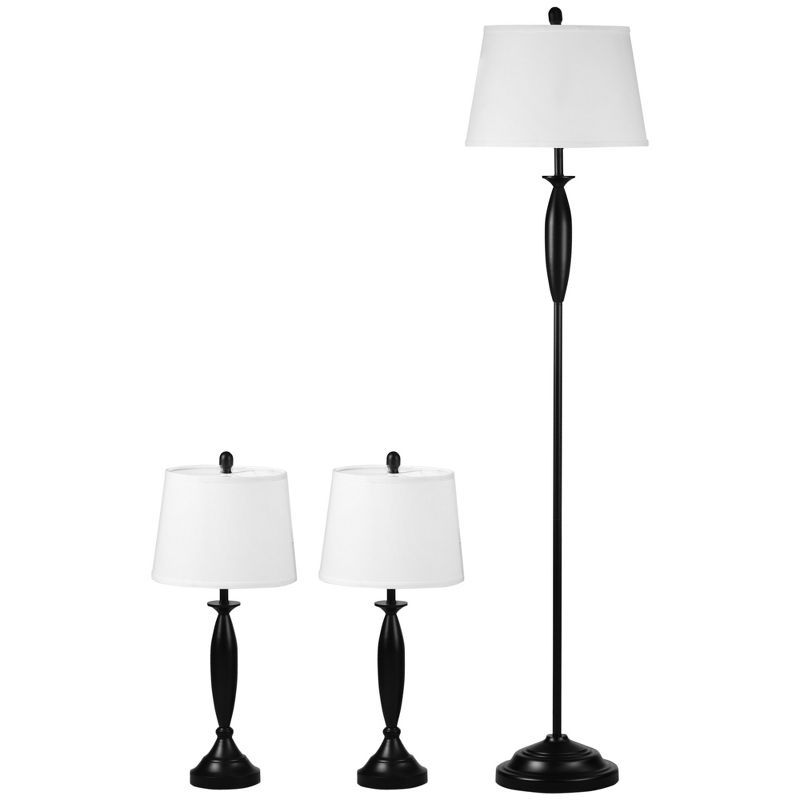 HOMCOM Boho Floor Lamp & Desk Lamps Set of 3, Lamps for Living Room, Dining Room, Bedroom, Linen Lampshade, 4 of 7