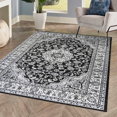 4'x 6' Palmette Modern Persian Floral Area Rug, Cream/Gray/Black - JONATHAN  Y