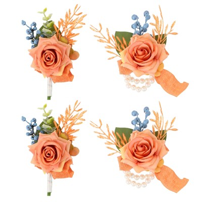 Unique Bargains Satin Romantic Durable Elegant Rose Corsage and Boutonnieres Set 2 Pcs