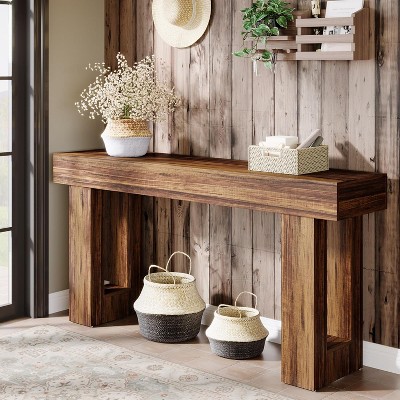 63-Inch Rustic Brown Wooden Console Table with Storage