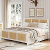 Rattan Bed Frame with Headboard & 4 Drawers - Boho King/Queen/Full Platform Bed, LED Lights, 800 lb Capacity, No Box Spring - White/Black - 2 of 4