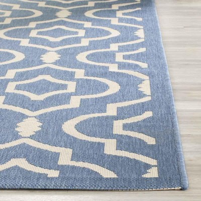 Blue and Beige Synthetic Flat Woven Reversible 5' x 7' Area Rug