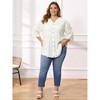 Women's Plus Size Textured Pintuck Notch Neck 3/4 Sleeve Loose Casual Button Down Shirts - GRACE & GRANDEUR - 2 of 4