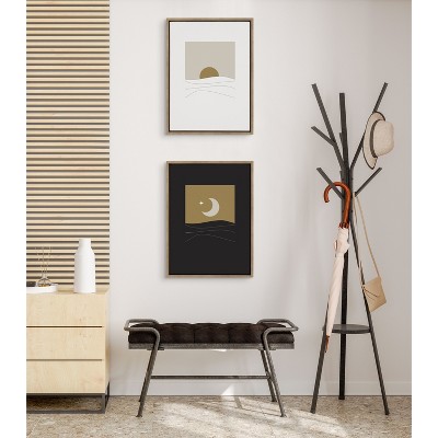 Modern Sunrise and Sunset Gold Framed Canvas Art Set